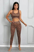 Women Brown Cheetah Print Sport Bra Pants Set