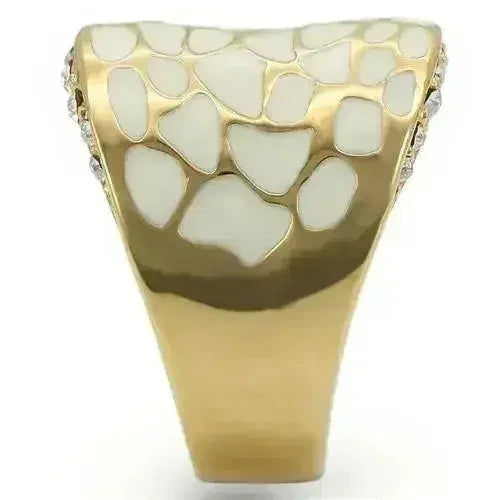 0W379 Gold Brass Ring – 11mm Clear Top-Grade Crystal Statement Piece