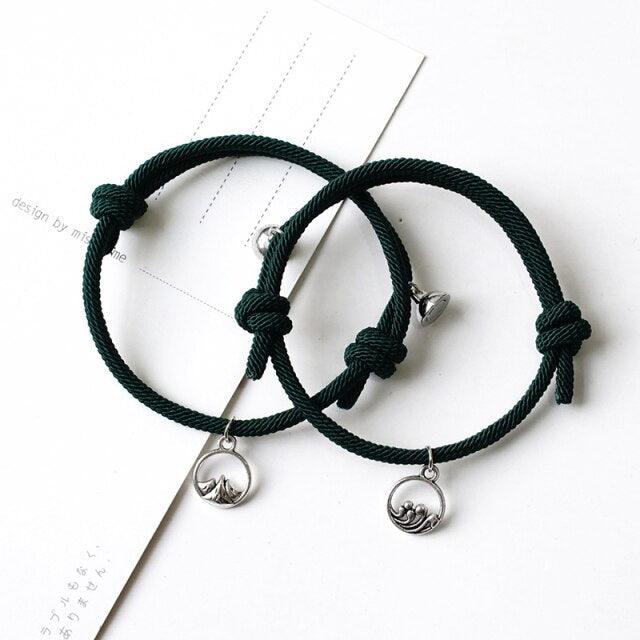 1 Pair Magnet Couple Bracelets Fashion Simple Solid Color Couple Bracelet Pendants Weaving Bracelet Adjustable Mutual Attraction Weave Rope Braided Charm Pendants Bracelet With Magnetic Bells Vows Of Eternal Love Bracelet For Women Men Gift