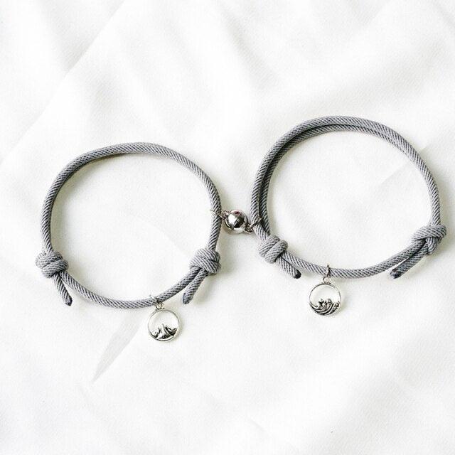 1 Pair Magnet Couple Bracelets Fashion Simple Solid Color Couple Bracelet Pendants Weaving Bracelet Adjustable Mutual Attraction Weave Rope Braided Charm Pendants Bracelet With Magnetic Bells Vows Of Eternal Love Bracelet For Women Men Gift