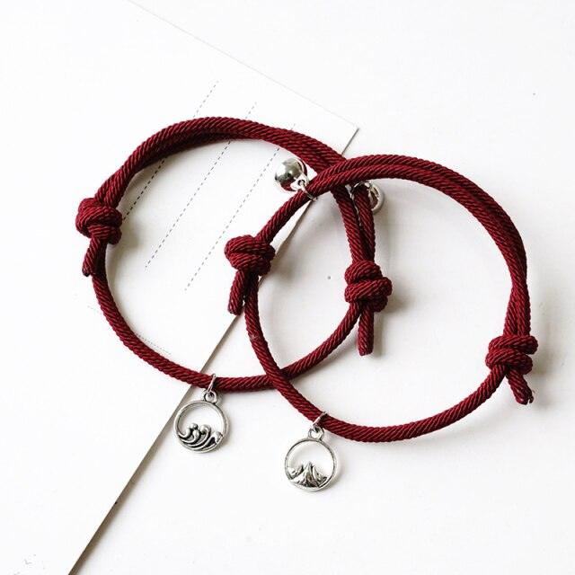 1 Pair Magnet Couple Bracelets Fashion Simple Solid Color Couple Bracelet Pendants Weaving Bracelet Adjustable Mutual Attraction Weave Rope Braided Charm Pendants Bracelet With Magnetic Bells Vows Of Eternal Love Bracelet For Women Men Gift