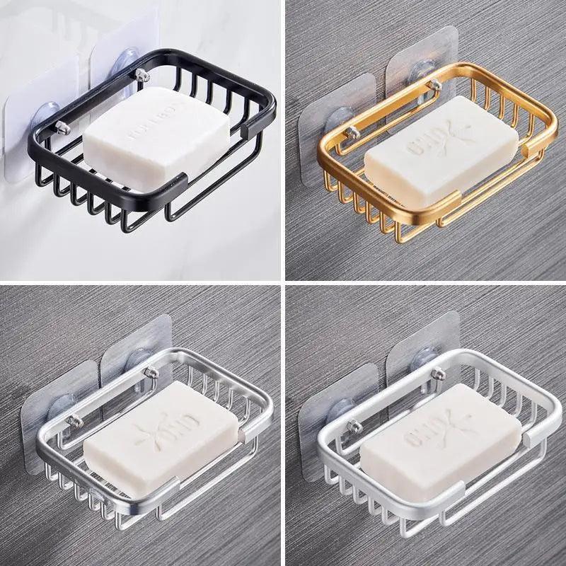 1 Pcs Creative Drill Free Soap Dish Holder Wall Mounted Storage Rack Holder Hollow Type Soap Sponge Dish Bathroom Accessories Soap Holder Shower Wall Mounted Stainless Steel Sponge Tray Adhesive Soap Dish for Shower Bathroom and Kitchen Sink