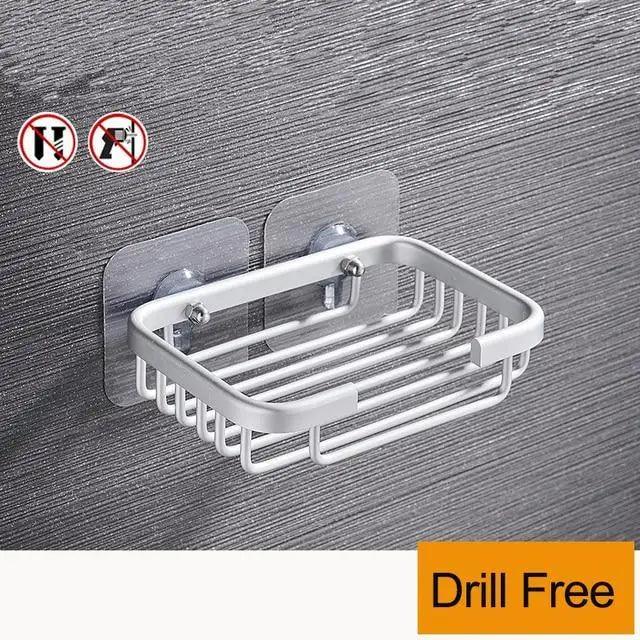 1 Pcs Creative Drill Free Soap Dish Holder Wall Mounted Storage Rack Holder Hollow Type Soap Sponge Dish Bathroom Accessories Soap Holder Shower Wall Mounted Stainless Steel Sponge Tray Adhesive Soap Dish for Shower Bathroom and Kitchen Sink