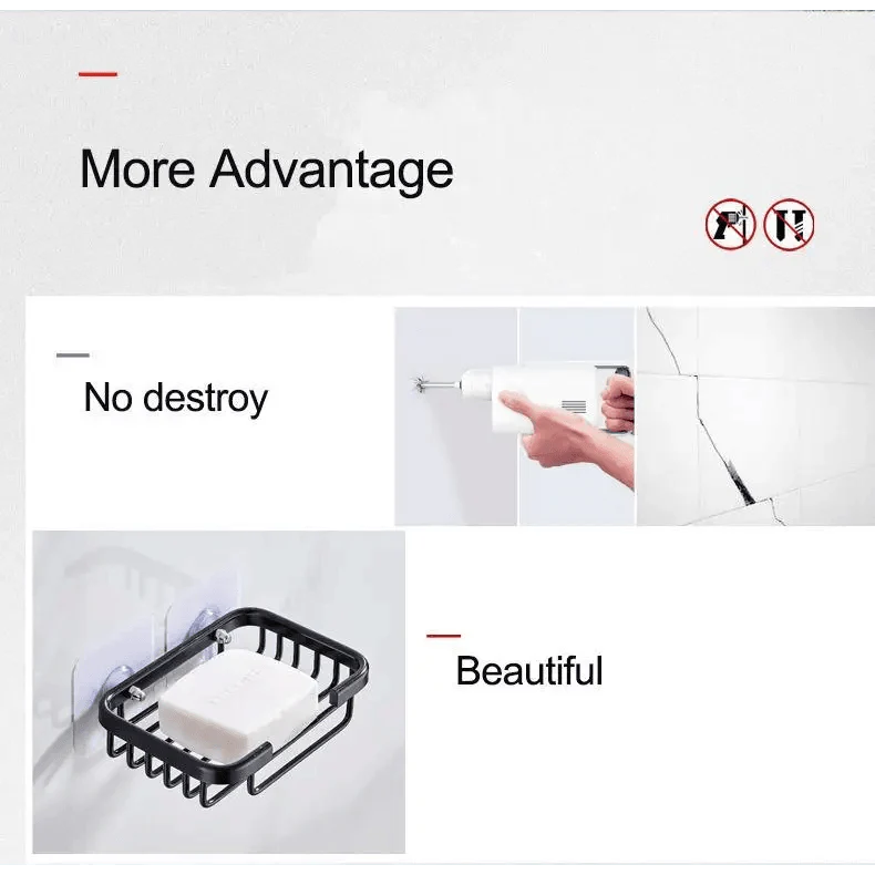 1 Pcs Creative Drill Free Soap Dish Holder Wall Mounted Storage Rack Holder Hollow Type Soap Sponge Dish Bathroom Accessories Soap Holder Shower Wall Mounted Stainless Steel Sponge Tray Adhesive Soap Dish for Shower Bathroom and Kitchen Sink