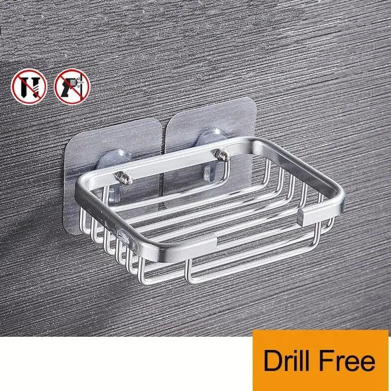 1 Pcs Creative Drill Free Soap Dish Holder Wall Mounted Storage Rack Holder Hollow Type Soap Sponge Dish Bathroom Accessories Soap Holder Shower Wall Mounted Stainless Steel Sponge Tray Adhesive Soap Dish for Shower Bathroom and Kitchen Sink