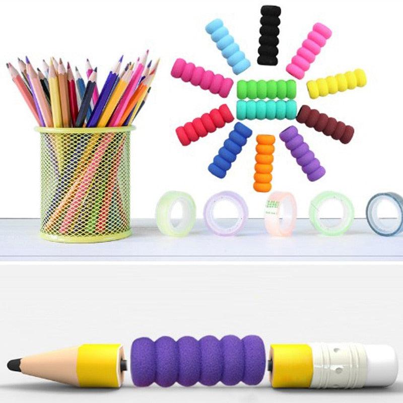 100 Pcs Children Pencil Holder Correction Writing Hold Pen Grip Posture Tool Soft Sponge Writing Posture Corrector Stationery  Colorful Pencil Grippers for Left-Handed and Right-Handed Users