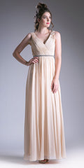 Cinderella Divine 1001 Ruched V-Neck A-line Long Chiffon Dress