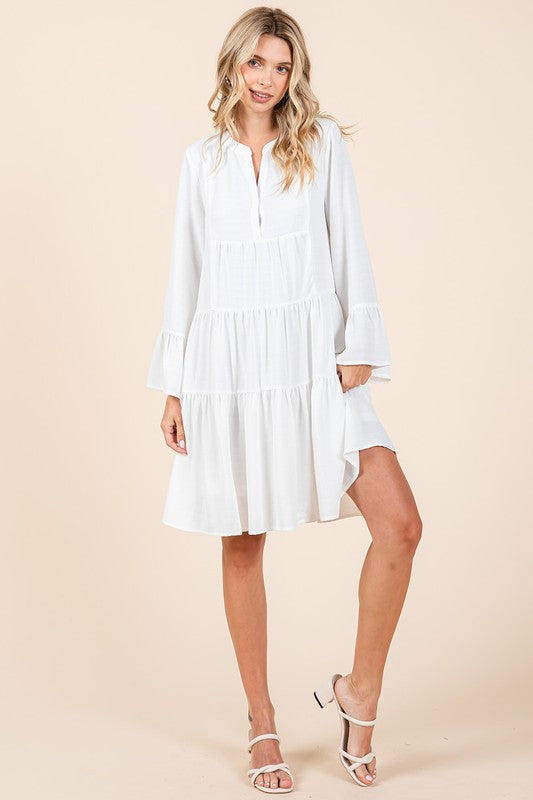 Tiered Notched Flare Sleeve Dress – Playful and Stylish Dress with Flare Sleeves and Notched Neckline