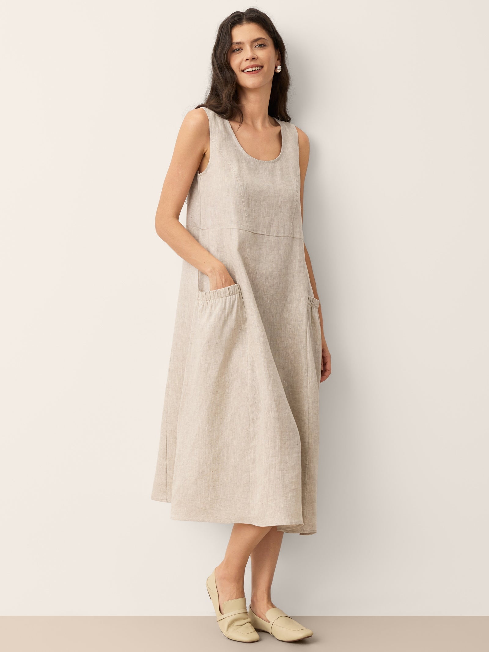 100% Linen Swing Beach Tank Dress GIANA