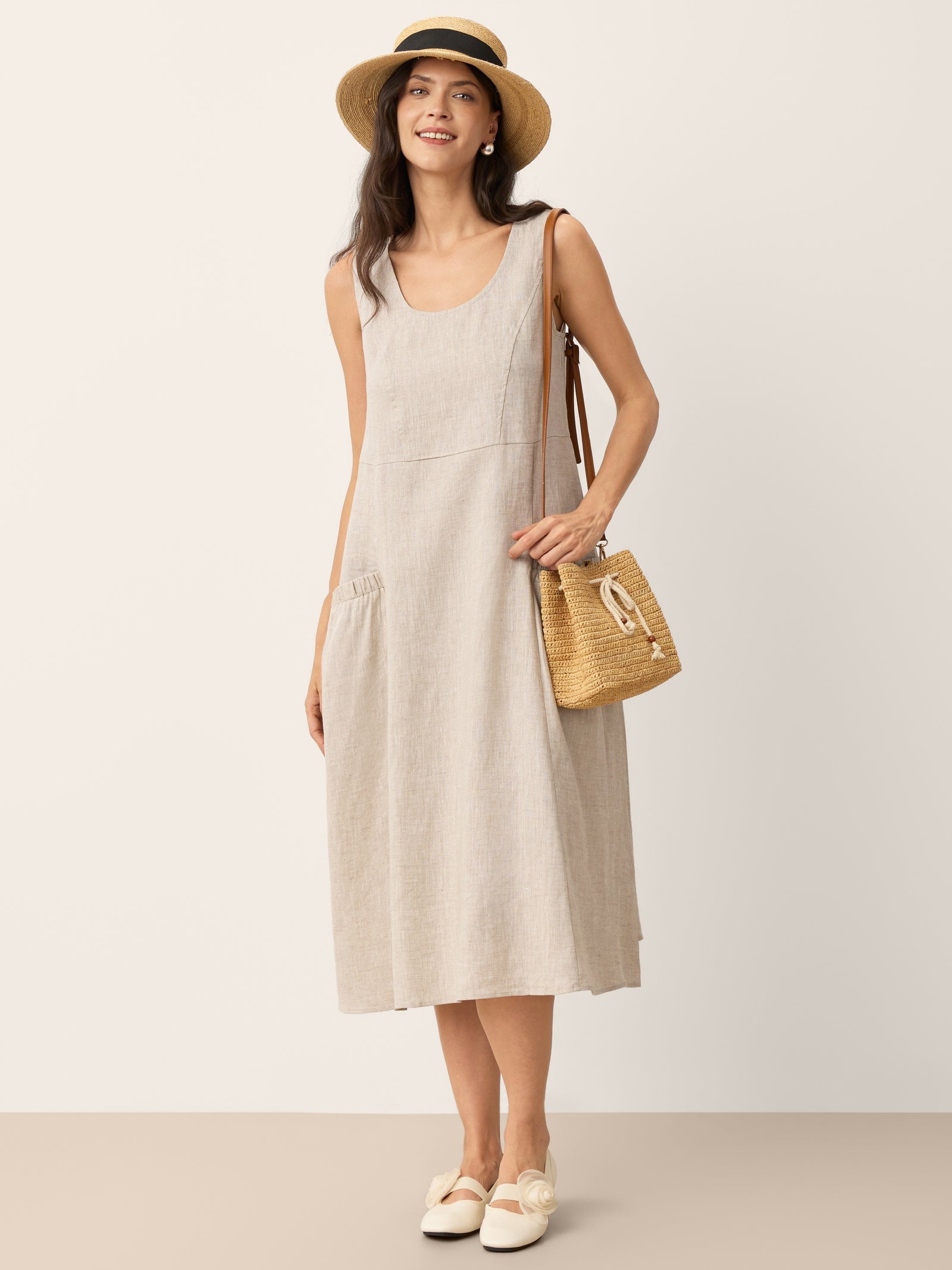 100% Linen Swing Beach Tank Dress GIANA