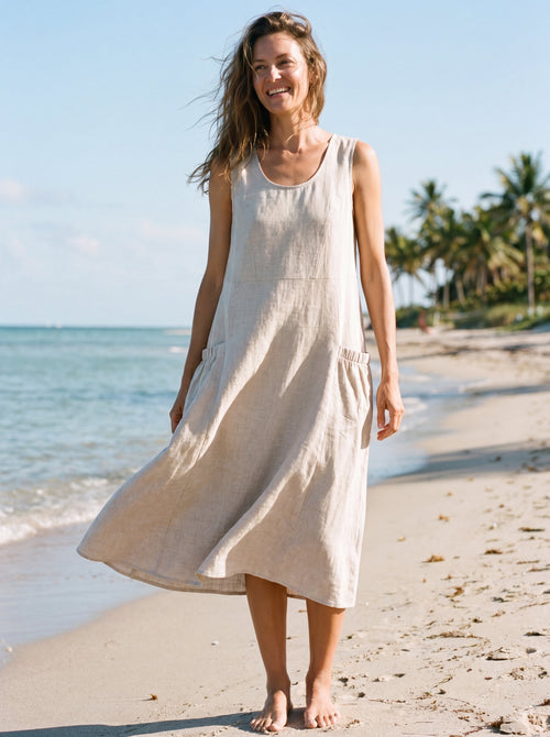 100% Linen Swing Beach Tank Dress GIANA