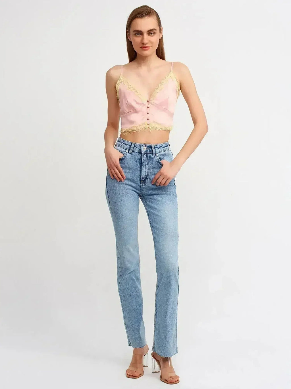 Lace Detail Crop Top | Rayon-Viscose Blend | Feminine Style