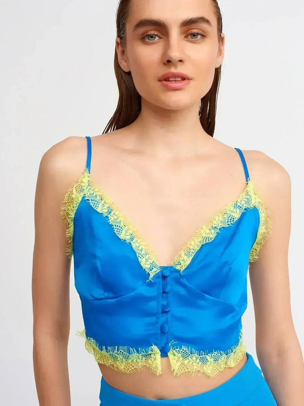 Lace Detail Crop Top | Rayon-Viscose Blend | Feminine Style