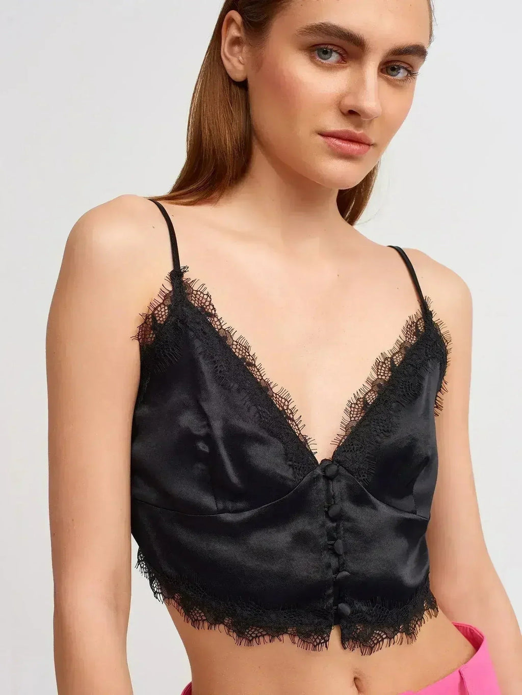 Lace Detail Crop Top | Rayon-Viscose Blend | Feminine Style