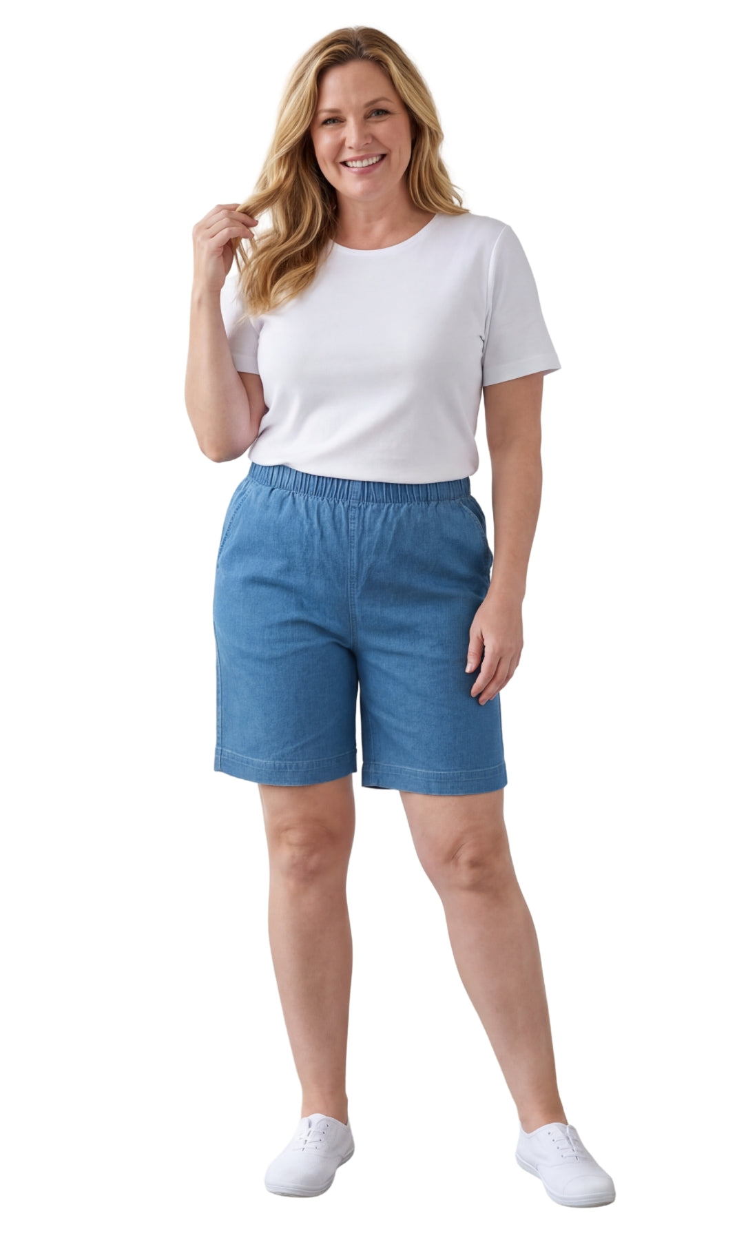 Women's Pull-On Denim and Twill Shorts — Stretch Waist No Zipper
