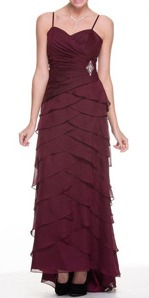 CLEARANCE - Juliet 1044 Spaghetti Strap Chiffon Formal Dress Multi Ruffle Hem (Size 4XL)