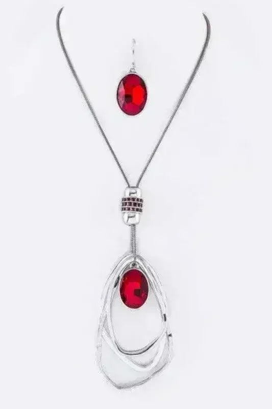 Crystal Drop & Hoops Necklace Set