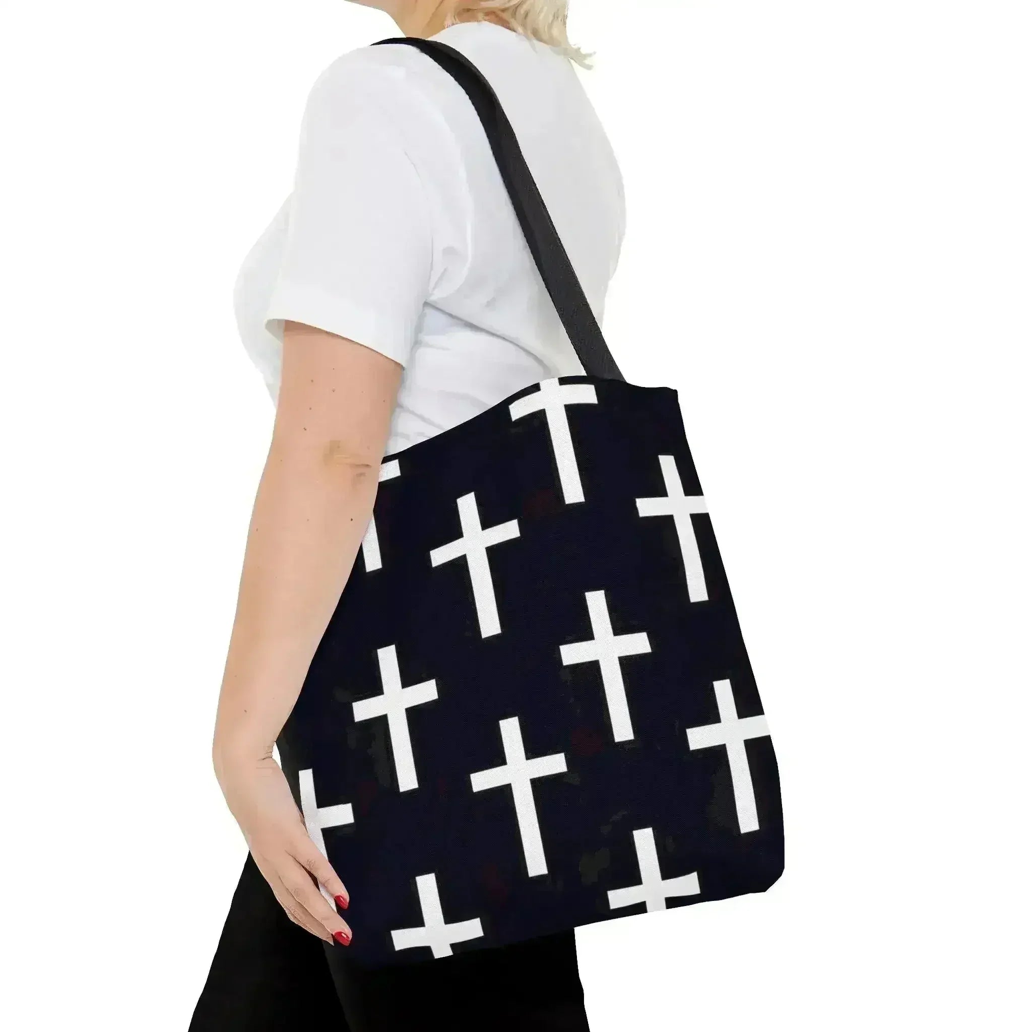 Large Tote Bag Black and White Seamless Cross Pattern