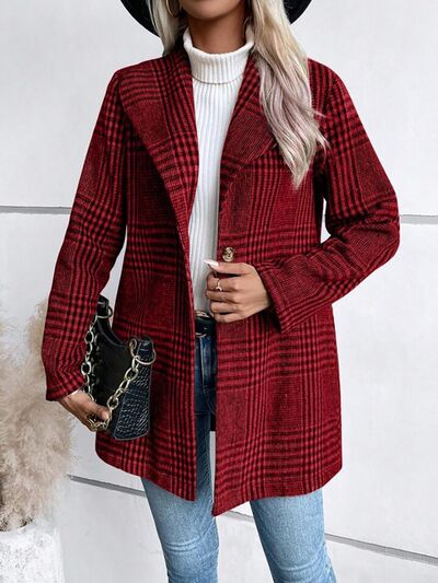 Women's Plaid Collared Neck Buttoned Long Sleeve Jacket – Classic & Lightweight Outerwear for Everyday Wear