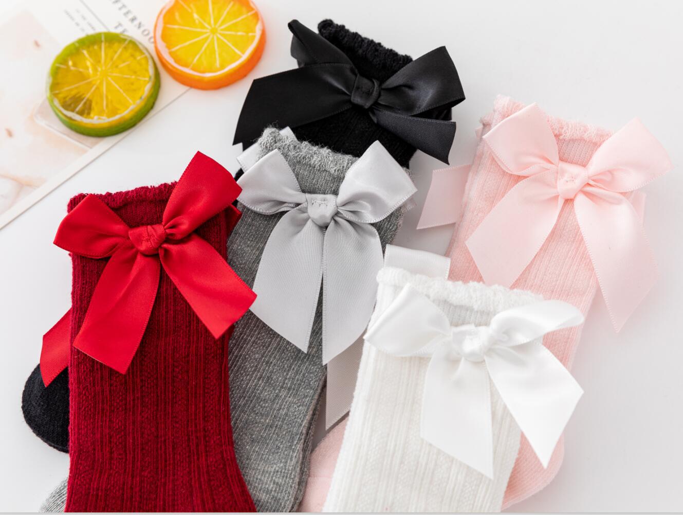 New Kids Stretchable Socks Toddlers Girls Big Bow Knee High Long Soft Cotton Lace Baby Comfortable Colorful  Socks