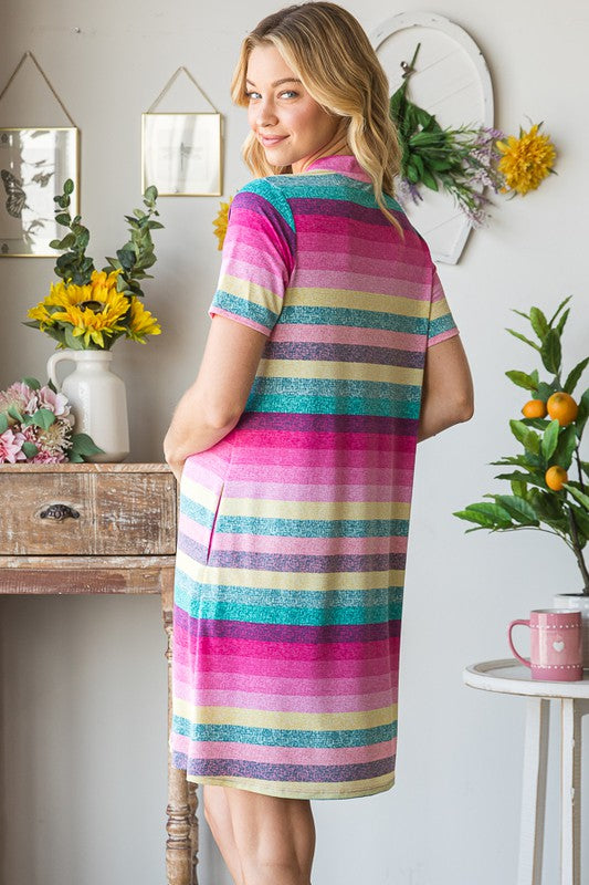 Colorful Full Size Striped Short Sleeve Mini Tee Dress Plus Size Casual Essential Summer Dress