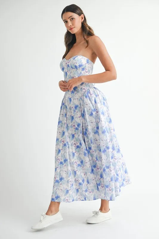 Sweetheart Neckline Floral Printed Midi Dress – Floral Midi Dress, Sweetheart Neckline Dress, Romantic Midi Dress, Feminine Floral Dress, Elegant Midi Dress
