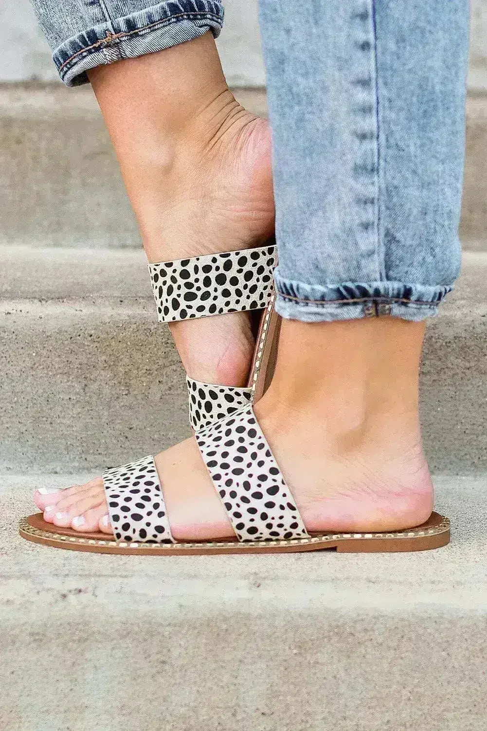 Leopard Dalmatian Print Suedette Slide Sandals