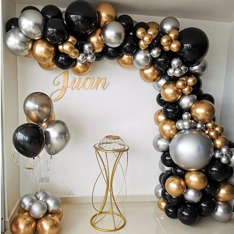 110pcs Black Gold Metallic Silver Classic Color Balloons Set For Wedding Birthday Party Decoration Shower Parties and Birthday Party