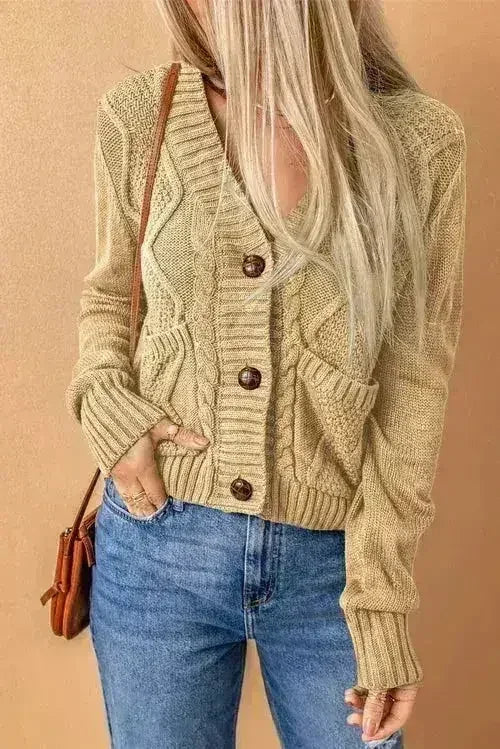 Textured Black Cardigan | Button-Front w/Pockets | Sizes S-3XL