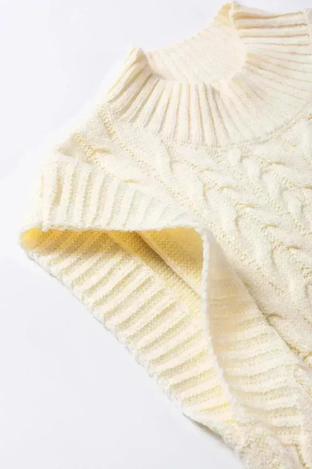 Cable Knit Sweater Vest – High Neck & Textured Oatmeal