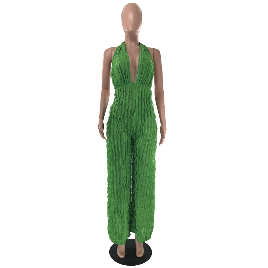 Women Clothing Spring Summer Wave Pattern Sexy Bandeau High Waist Jumpsuit