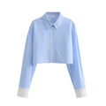 Women Clothing French Striped Poplin Short Shirt Contrast Color Shorts