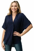 Dark Grey Silk Oversized Blouse – Effortless Dolman Sleeve Top | Femstylo