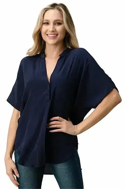 Dark Grey Silk Oversized Blouse – Effortless Dolman Sleeve Top | Femstylo