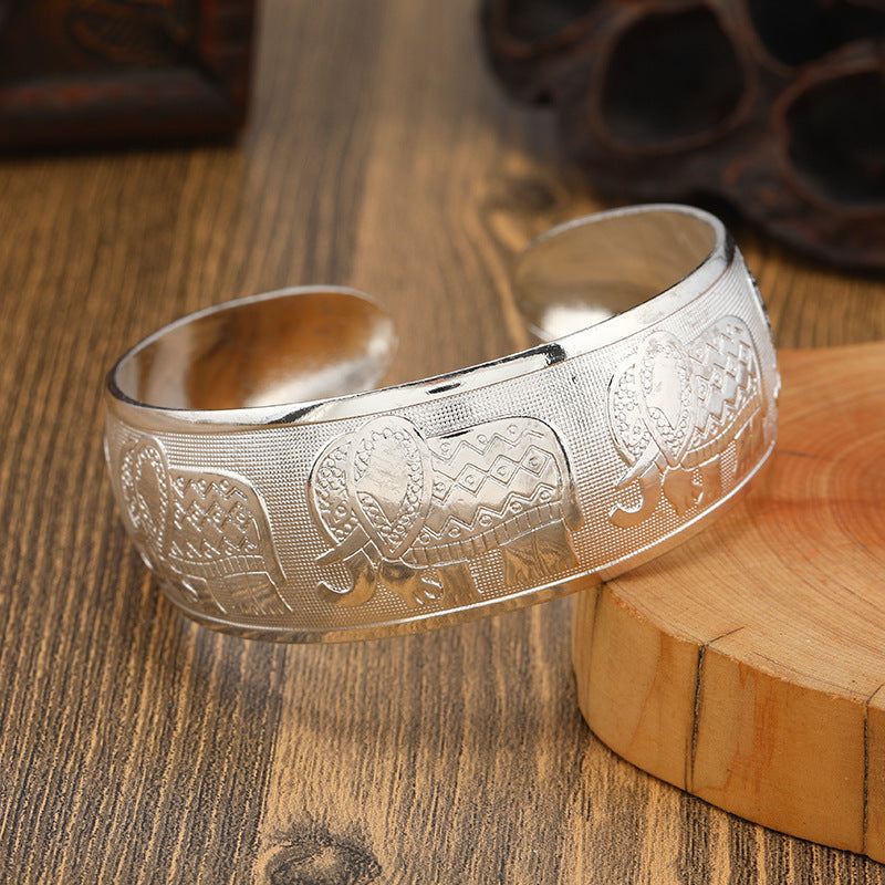 Big Elegant Luxury Amazing Classic Fashion Flower Metal Tibetan Indian Silver Vintage Retro Fashion Cuff Bracelet Bangle For Woman With Details of Animals