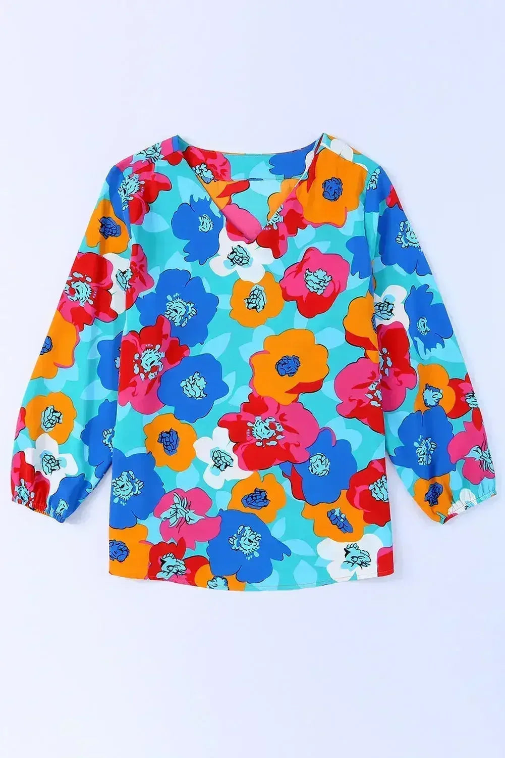 Floral V-Neck Blouse - 3/4 Sleeve Office Wear | Femstylo