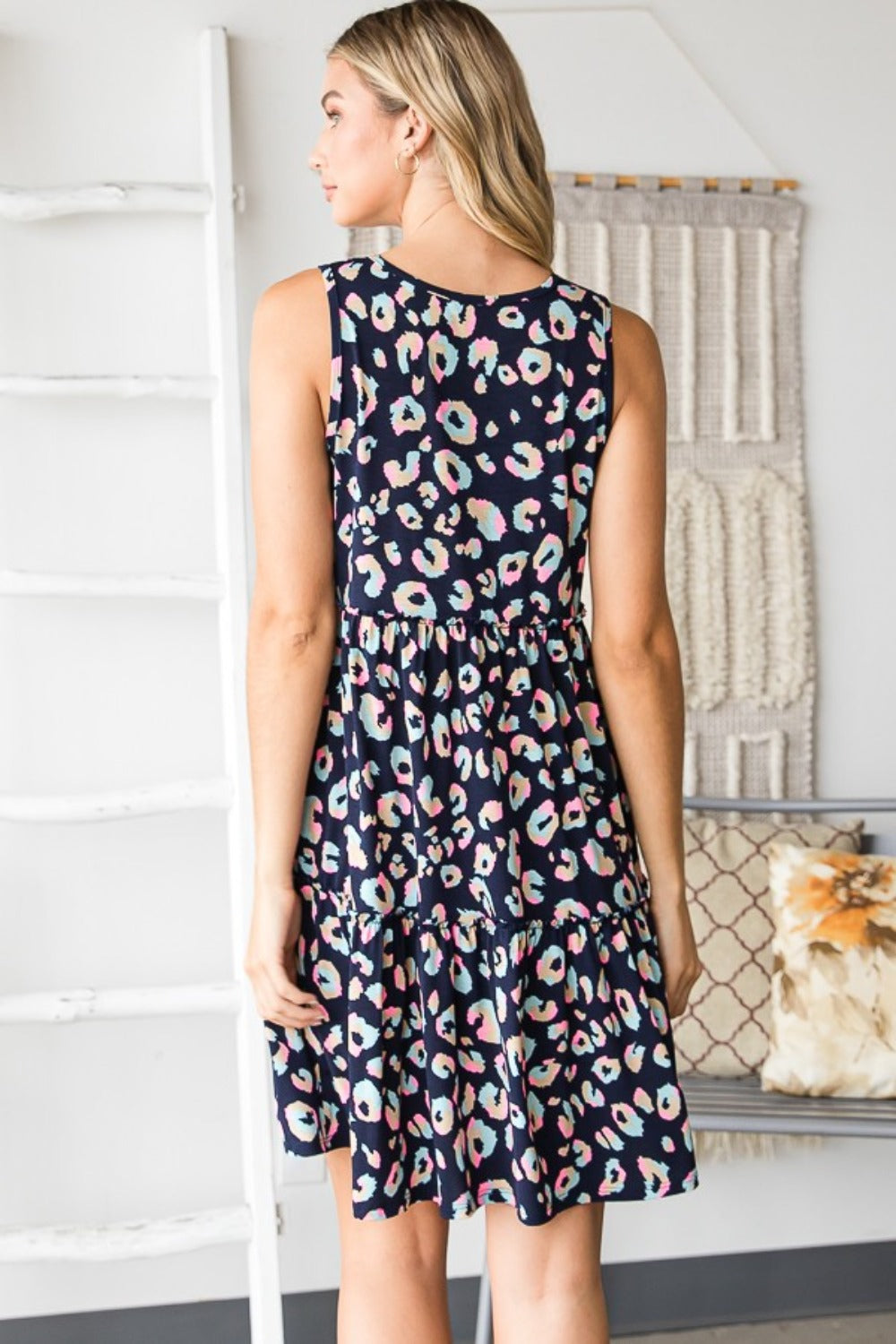 Full Size Leopard V-Neck Ruffled Tank Dress – Leopard Tank Dress, V-Neck Ruffled Dress, Animal Print Dress, Leopard Print Dress, Ruffled Tank Dress, Bold V-Neck Dress, Casual & Formal Dress