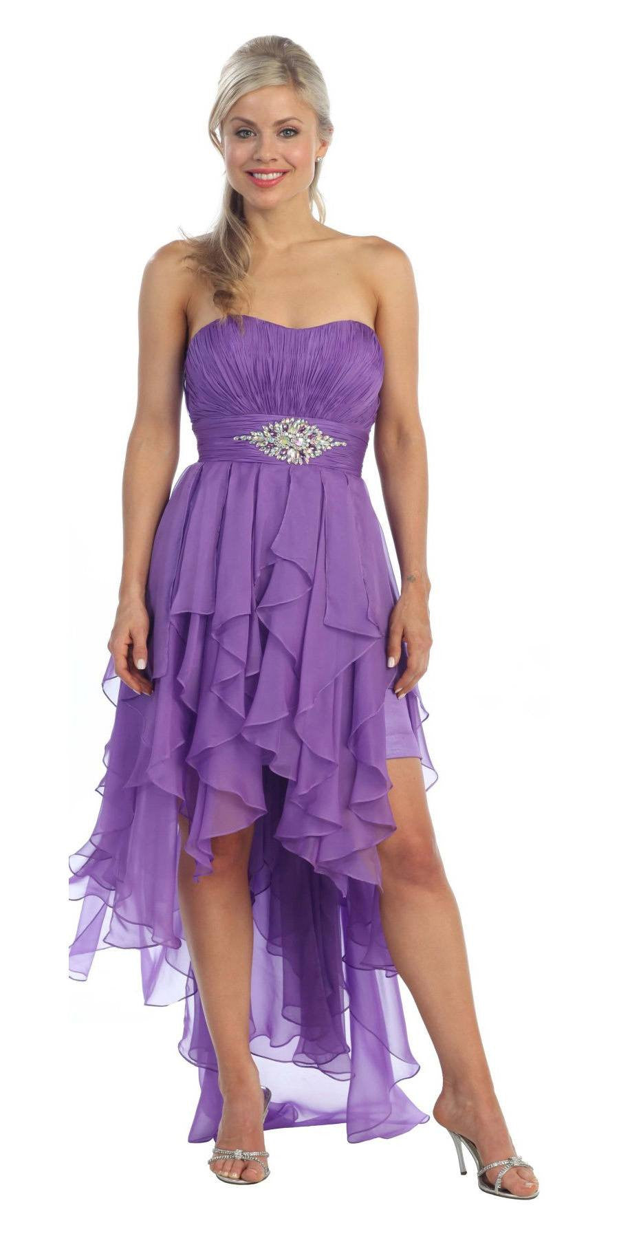 CLEARANCE - Juliet 1226 Dress High Low Chiffon Strapless Layer Skirt Rhinestones (Size 2XL)