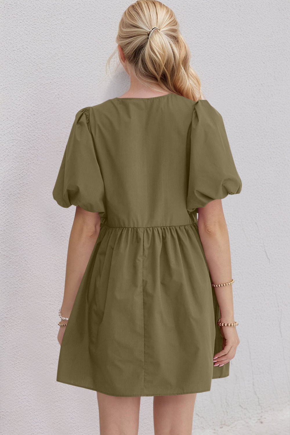 Elegant Ruched Puff Sleeve Mini Dress Vintage Bow Detail Cute Short Dress for Women