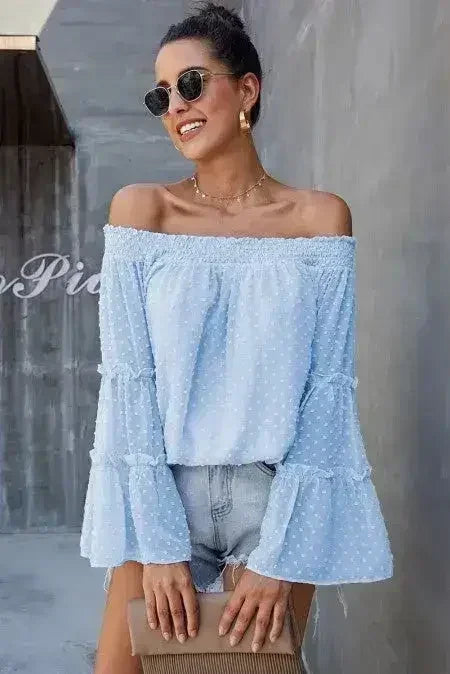 Pink Swiss Dot Off The Shoulder Top | Femstylo