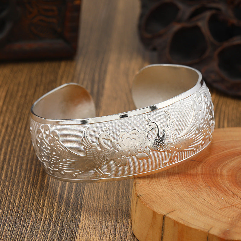 Big Elegant Luxury Amazing Classic Fashion Flower Metal Tibetan Indian Silver Vintage Retro Fashion Cuff Bracelet Bangle For Woman With Details of Animals