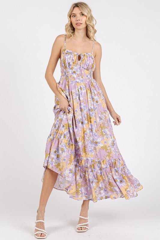 Floral Smocked Back Ruffled Hem Maxi Cami Dress For Summer – Boho Chic, Trendy, Fluttering, Feminine & Effortlessly Stylish
