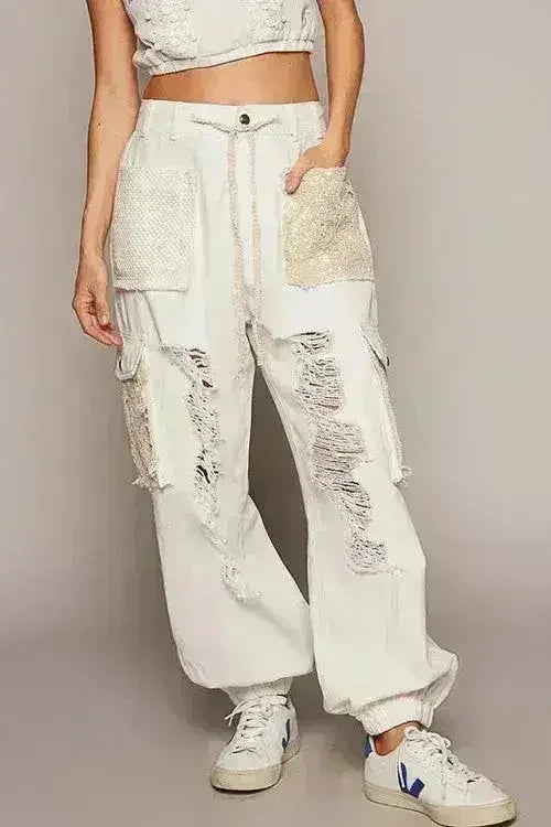 Crochet Patch Distressed Jeans - Boho Denim with Embroidery | Femstylo