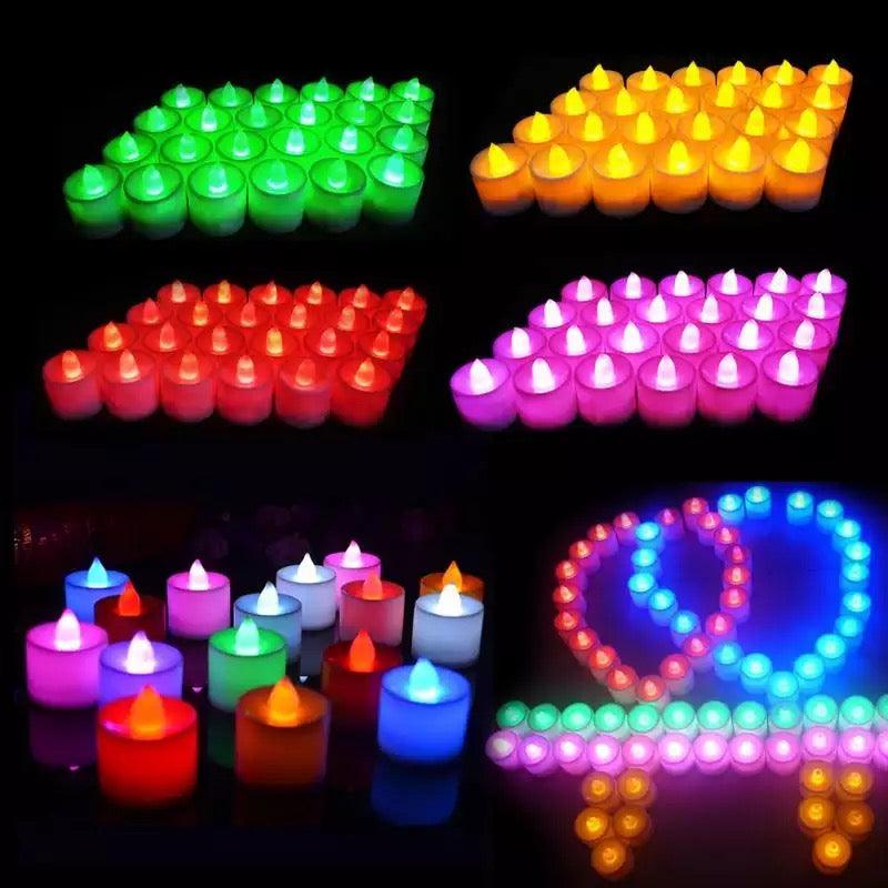 12PCS Flameless LED Electronic Candle Tea Light Battery Powered Wedding Romantic Light Flameless Tea light Candles with Colorful Lights Battery Operated Colored Fake Candles Light Birthday Party Home Decoration