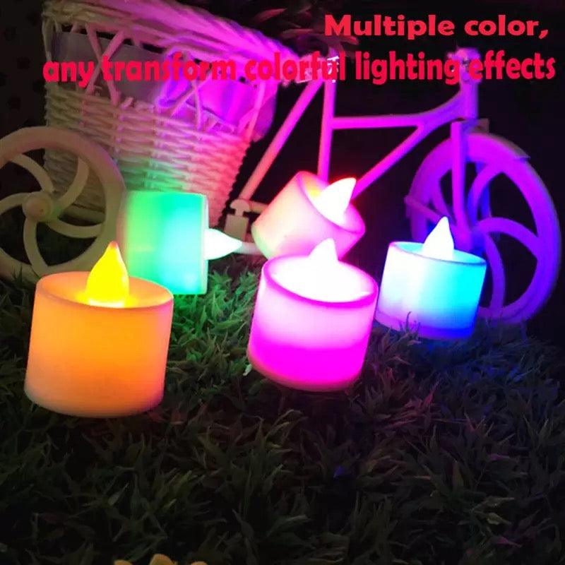 12PCS Flameless LED Electronic Candle Tea Light Battery Powered Wedding Romantic Light Flameless Tea light Candles with Colorful Lights Battery Operated Colored Fake Candles Light Birthday Party Home Decoration