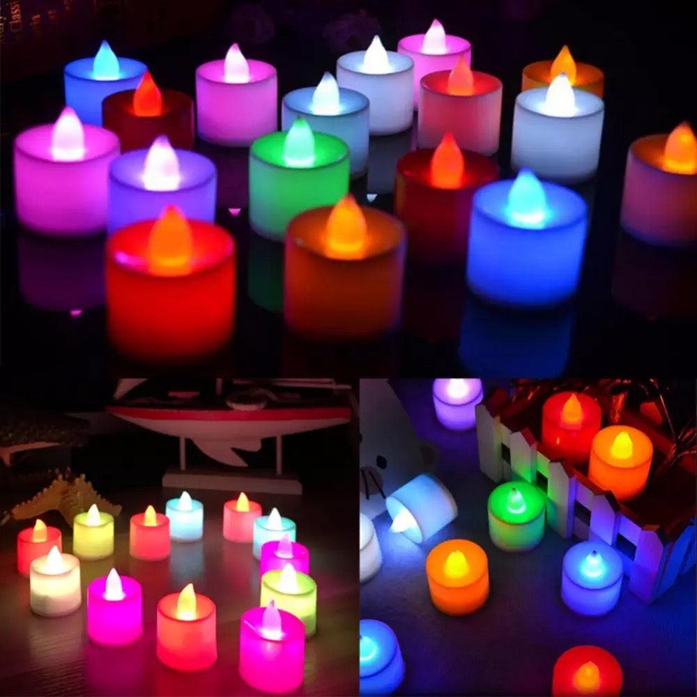 12PCS Flameless LED Electronic Candle Tea Light Battery Powered Wedding Romantic Light Flameless Tea light Candles with Colorful Lights Battery Operated Colored Fake Candles Light Birthday Party Home Decoration