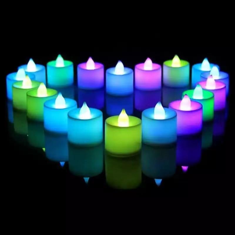 12PCS Flameless LED Electronic Candle Tea Light Battery Powered Wedding Romantic Light Flameless Tea light Candles with Colorful Lights Battery Operated Colored Fake Candles Light Birthday Party Home Decoration