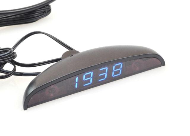 12V Car Interior 3 In 1 Car Clock Voltmeter Thermometer and Voltage Meter Monitor Touch Switch Blue Red Light Thermometers Voltmeter Gauge Electronic Clock LED Digital Display LCD Screen Clock
