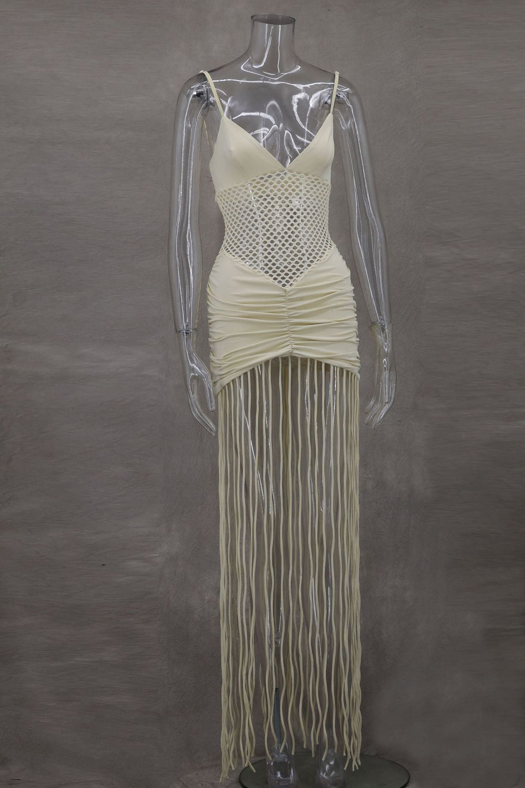 Spring Summer Suspenders Mesh Cropped Outfit Sexy Ruffle Hip Tassel Dress