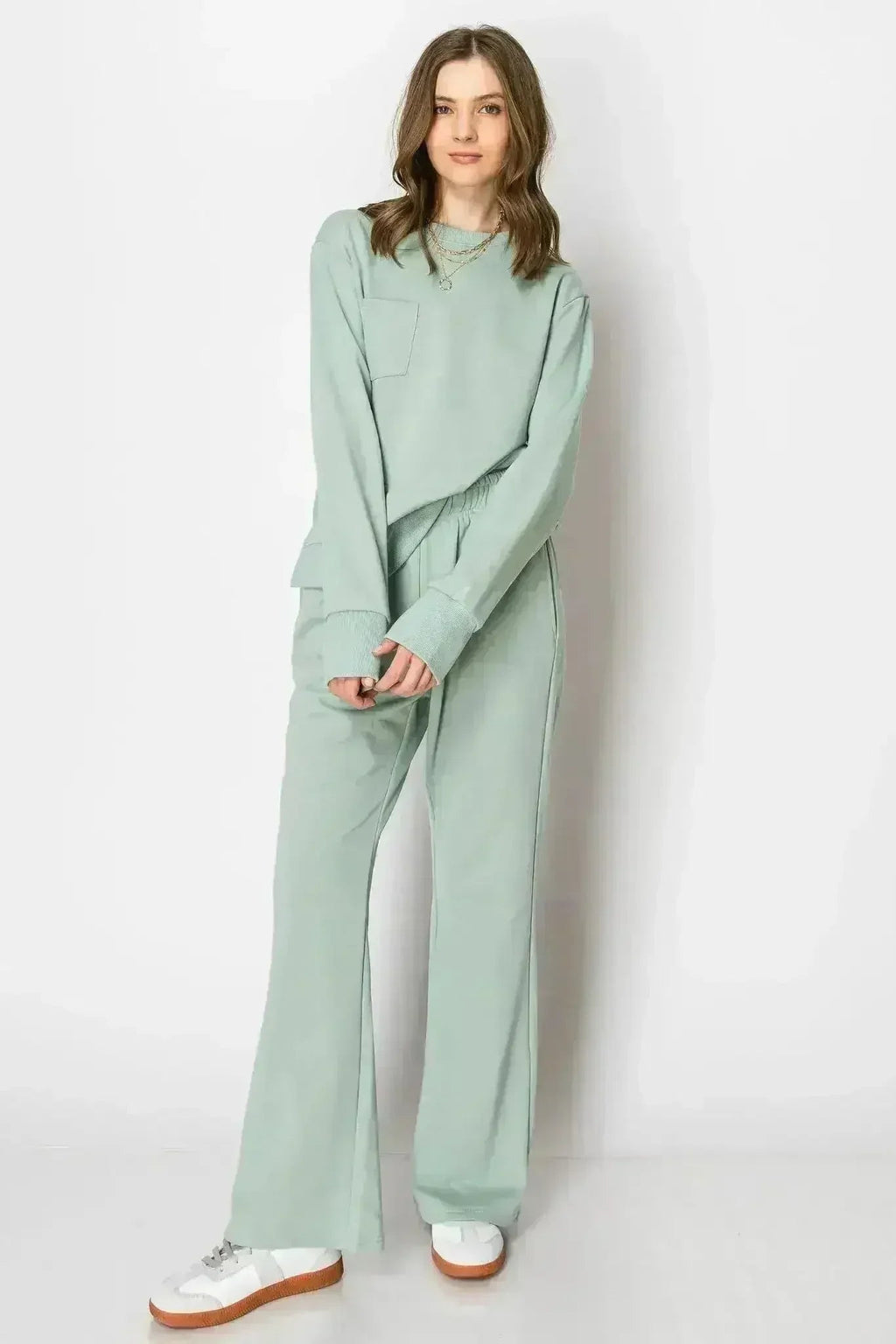 LONG SLEEVE FRENCH TERRY CASUAL COZY FALL LOUNGE SET  CREW NECK WIDE